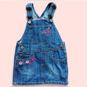 Vintage OshKosh B'gosh Blue Denim Overalls with Pink Floral Accents 3T
